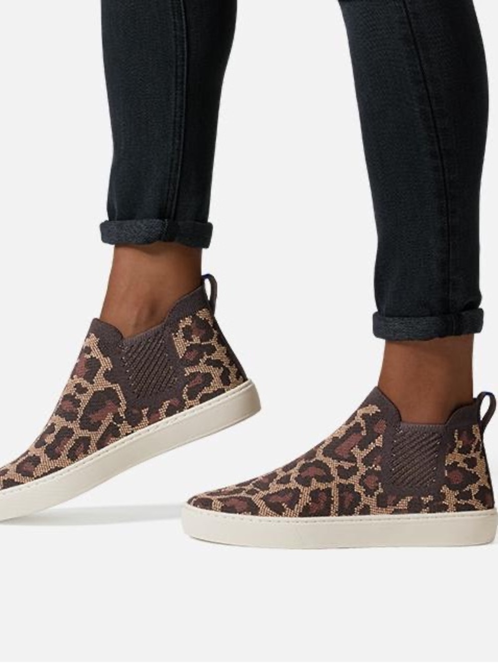 Rothy's Leopard Knit High-Top Slip-On Sneakers - Brown/Tan